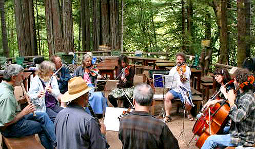 Outdoor circle of musicians