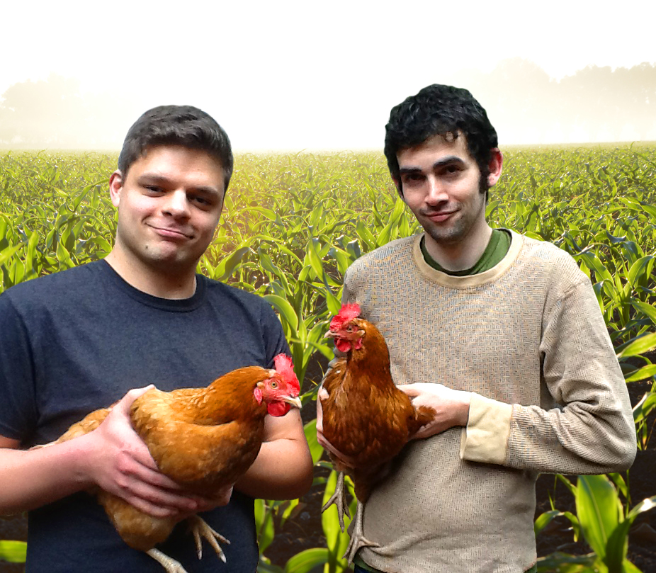 photo of Uncle Farmer in a cornfield with chickens